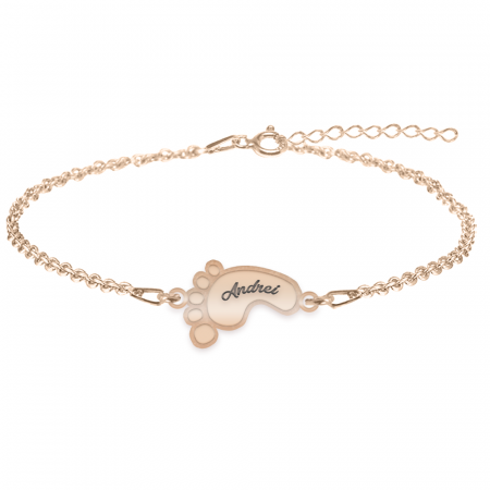 Bratari personalizate - Kiddie - Bratara personalizata talpita cu nume din argint 925 placat cu aur roz