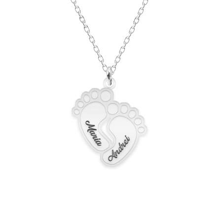 Lantisoare cu text personalizat din argint - Kiddie - Colier personalizat talpite cu nume din argint 925