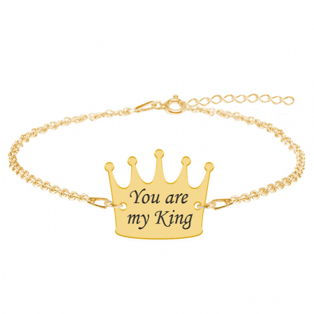 Bratari personalizate - King - Bratara din argint 925 placat cu aur galben 24K personalizata cu text - coroana