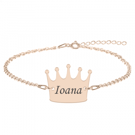 Bijuterii personalizate - King - Bratara din argint 925 placat cu aur roz personalizata cu text - coroana