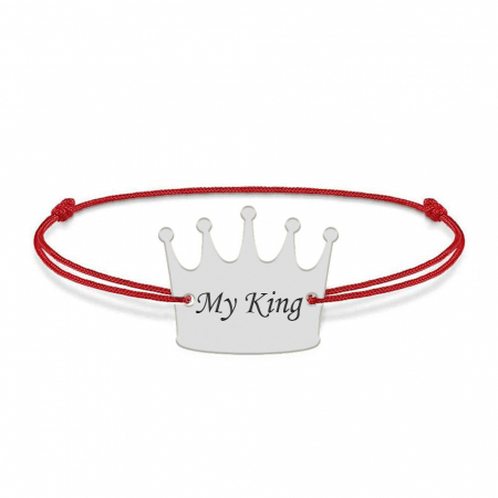 Bratari personalizate - King - Bratara snur cu talisman din argint 925 personalizata cu text - coroana