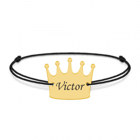 King - Bratara snur cu talisman din argint 925 placat cu aur galben 24K personalizata cu text - coroana [1]