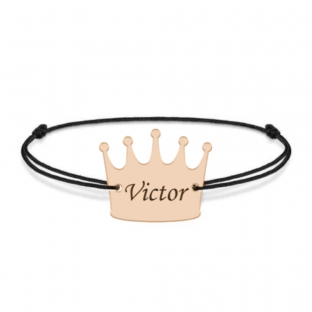 King - Bratara snur cu talisman din argint 925 placat cu aur roz personalizata cu text - coroana [1]