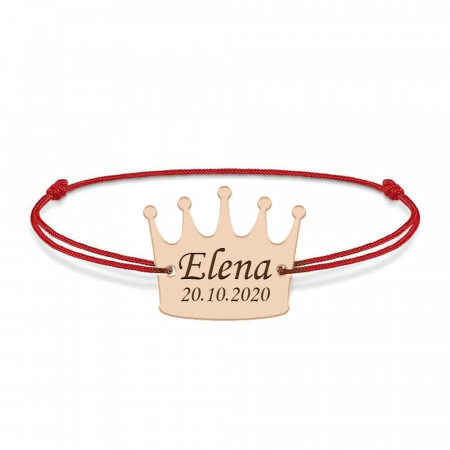 Bratari personalizate - King - Bratara snur cu talisman din argint 925 placat cu aur roz personalizata cu text - coroana