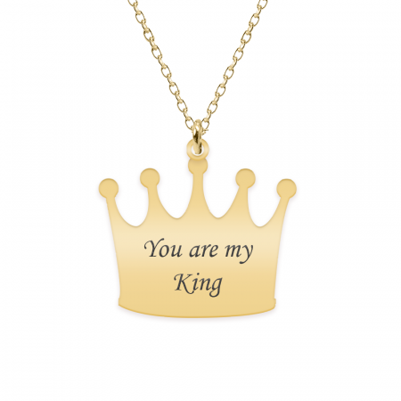 Bijuterii placate cu aur - King - Colier din argint 925 placat cu aur galben 24K personalizat cu text - coroana