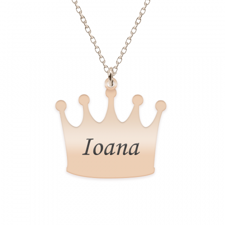 Bijuterii placate cu aur - King - Colier din argint 925 placat cu aur roz personalizat cu text - coroana