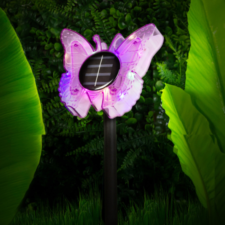 Lampă Solară de Grădină cu Fluture, LED Alb Cald și Multicolor, 35 cm, Mov [1]