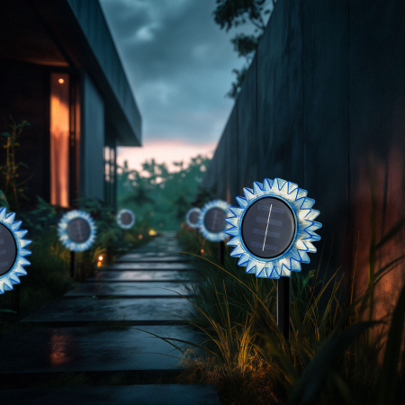 Lampă Solară de Grădină Floarea-Soarelui, LED Alb Cald, 35 cm, Albastru [0]