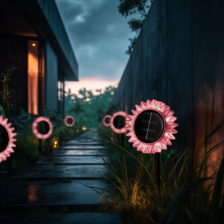 Lampă Solară de Grădină Floarea-Soarelui, LED Alb Cald, 35 cm, Roz [0]