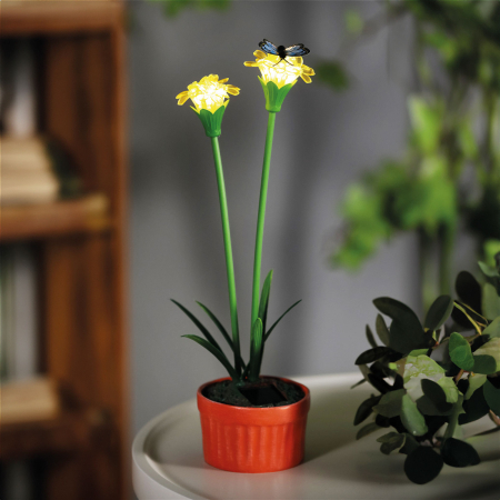 Lampa solara floare galbena 10 LED alb cald,  8 x 8 x 32 cm, iluminat decorativ gradina, cu tarus, I [0]