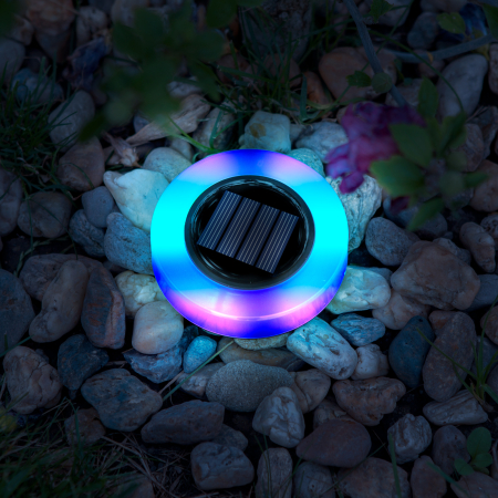 Lampa solara gradina LED RGB circulara, iluminat exterior cu tarus, schimbare culori [0]