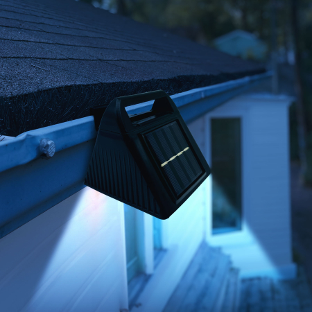 Pentru casa - Lampa solara jgheab perete LED SMD, 6 LED alb rece, exterior, montaj gard balcon, incarcare automata