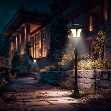 Pentru casa - Lampa solara LED tip candelabru 120 cm 10 LED alb cald pentru gradina, alei, terasa IP44