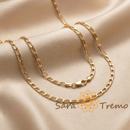Coliere si lantisoare - Lănțișor Valencia – lanț unisex tip paperclip, placaj triplu cu aur 18K, Brazilia, 60 cm