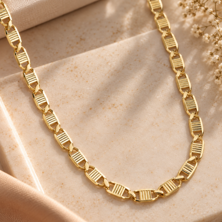 Coliere si lantisoare - Lănțișor Adriano – lanț unisex cu zale texturate, placaj triplu cu aur 18K, Brazilia, 60 cm