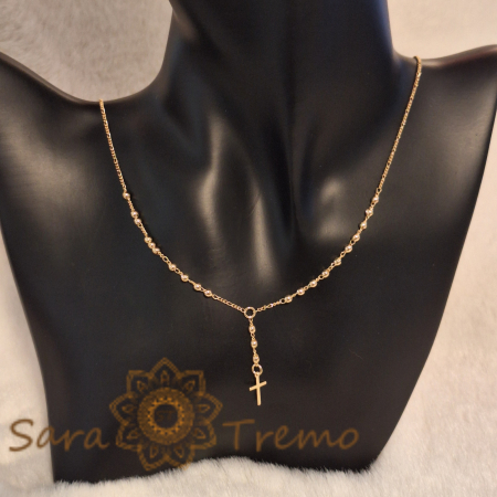 Lănțișor colier cu cruciuliță, 50 cm, placat cu aur [5]