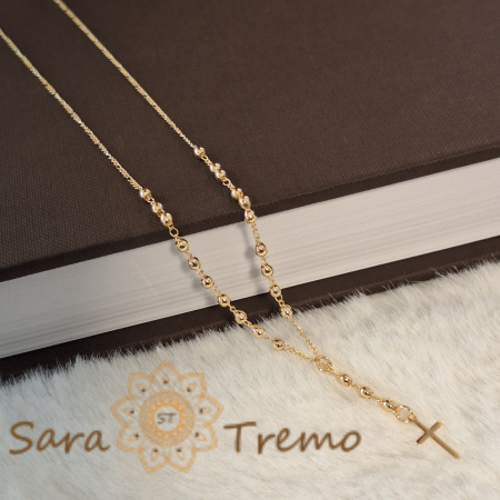 Coliere si lantisoare - Lănțișor colier cu cruciuliță, 50 cm, placat cu aur