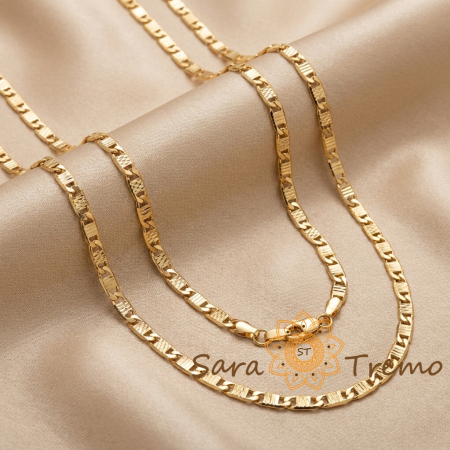 Coliere si lantisoare - Lănțișor Adriano – lanț unisex cu zale texturate, placaj triplu cu aur 18K, Brazilia, 60 cm