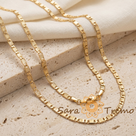 Lănțișor Adriano – lanț unisex cu zale texturate, placaj triplu cu aur 18K, Brazilia, 60 cm [1]