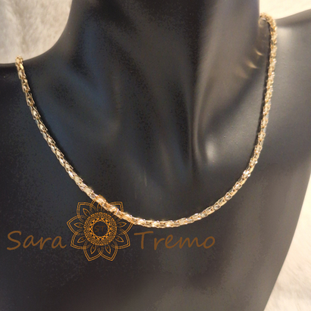 Lănțișor unisex placat cu aur – tip șarpe rotund, textură piele de șarpe, 45 cm [5]
