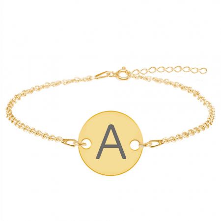 Bratari personalizate - Lara - Bratara din argint 925 placat cu aur galben 24K personalizata cu initiala -  banut