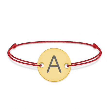 Bratari personalizate - Lara - Bratara snur personalizata cu banut argint 925 placata cu aur galben 24K cu initiala