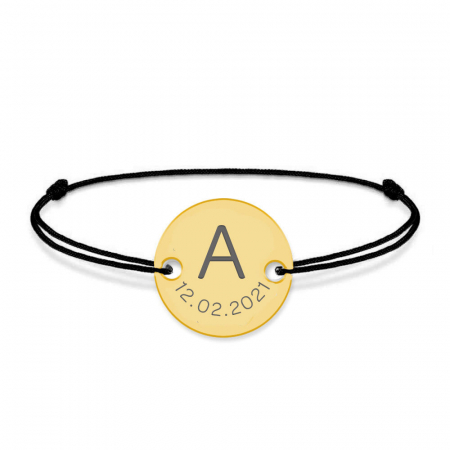 Lia - Bratara snur personalizata cu banut argint 925 placata cu aur galben 24K cu initiala si data [1]