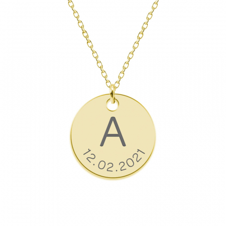 Bijuterii placate cu aur - Lia- Colier din argint 925 placat cu aur 24K personalizat cu initiala si data - banut