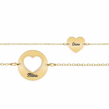 Seturi - Life - Set bratari personalizate banut si inima cu nume din argint 925 placat cu aur galben 24K
