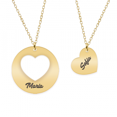 Seturi - Life - Set coliere personalizate banut si inima cu nume din argint 925 placat cu aur galben 24K