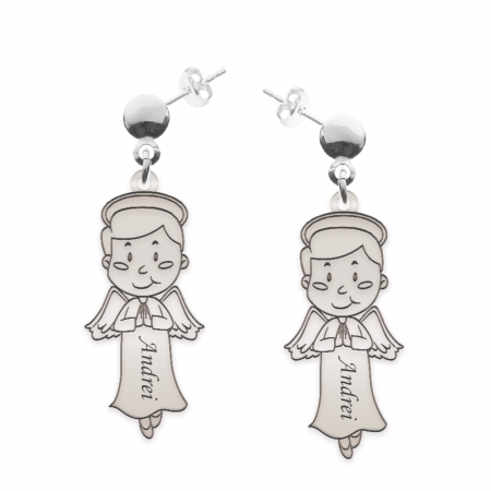 Bijuterii din argint - Little Angel - Cercei personalizati baietel ingeras cu tija din argint 925