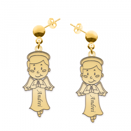 Cercei personalizati - Little Angel - Cercei personalizati baietel ingeras cu tija din argint 925 placat cu aur galben 24K