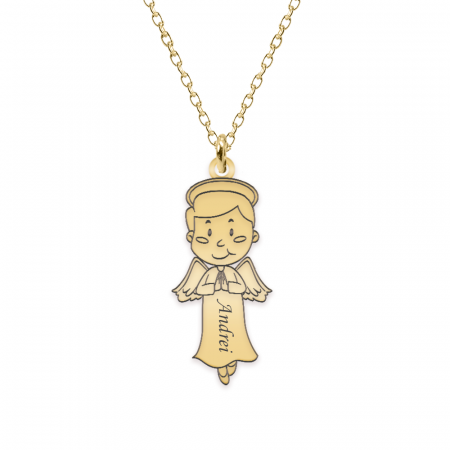 Lantisoare cu nume - Lantisor cu ingeras si nume gravat - argint 925 placat cu aur 24K