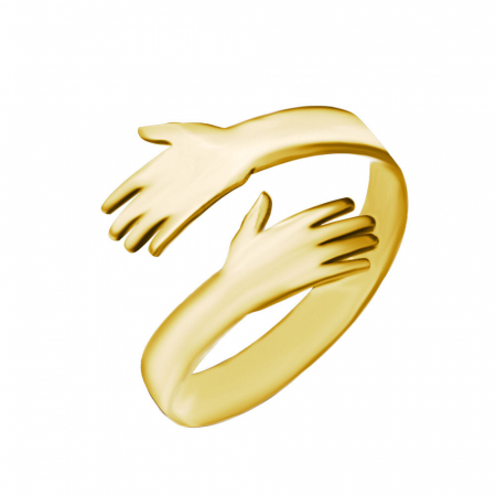 Inele personalizate - Little Hands - Inel personalizat cu manute reglabil asimetric din argint 925 placat cu aur galben 24K