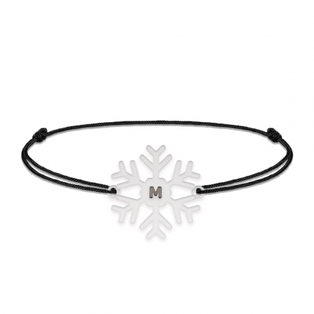 Bratari personalizate - Little Snowflake - Bratara snur personalizata fulg si litera din argint 925