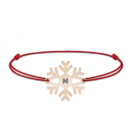 Bratari personalizate - Little Snowflake - Bratara snur personalizata fulg si litera din argint 925 placat cu aur roz