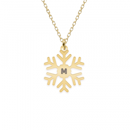 Bijuterii din argint placate cu aur 24K - Little Snowflake - Colier personalizat fulg si litera din argint 925 placat cu aur galben 24K