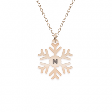 Bijuterii din argint placate cu aur 24K - Little Snowflake - Colier personalizat fulg si litera din argint 925 placat cu aur roz
