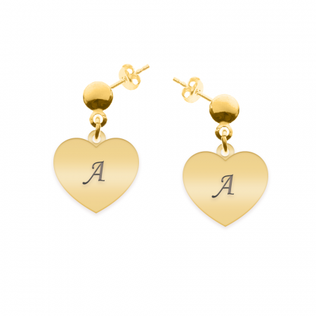 Cercei personalizati - Cercei inimioare cu initiale gravate - argint 925 placat cu aur 24K