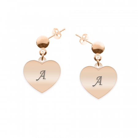 Cercei personalizati - Cercei inimioare cu initiale gravate - argint 925 placat cu aur roz