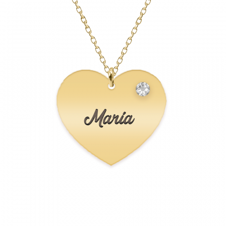 Bijuterii placate cu aur - Lolita - Colier inima argint 925 placat cu aur galben 24K si cristal - personalizat cu nume