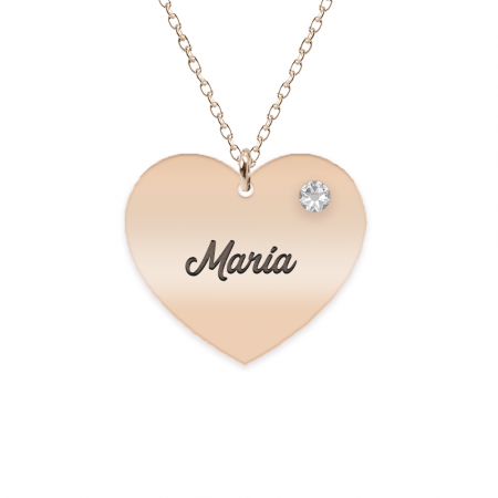 Bijuterii placate cu aur - Lolita - Colier inima argint 925 placat cu aur roz si cristal - personalizat cu nume