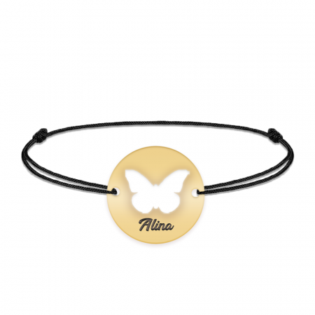 Lolo - Bratara personalizata snur cu fluturas decupat din argint 925 placat cu aur galben 24K [1]