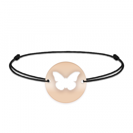 Bratari personalizate - Lolo - Bratara personalizata snur cu fluturas decupat din argint 925 placat cu aur roz