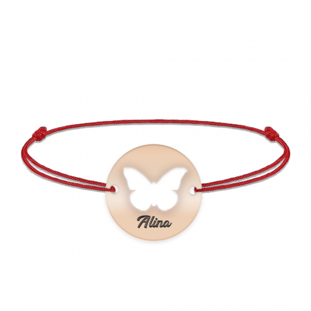 Lolo - Bratara personalizata snur cu fluturas decupat din argint 925 placat cu aur roz [2]