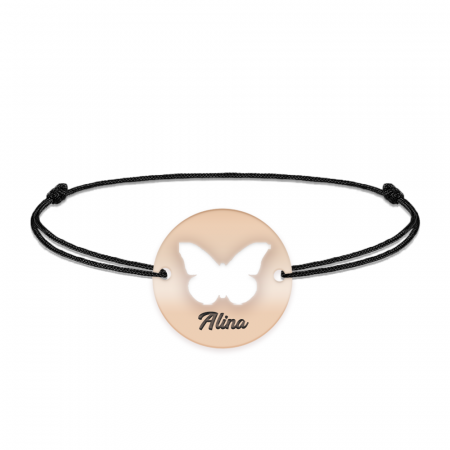 Lolo - Bratara personalizata snur cu fluturas decupat din argint 925 placat cu aur roz [1]