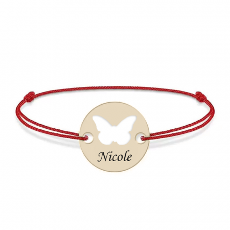 Bijuterii din aur - Lolo - Bratara personalizata snur si banut cu fluturas din Aur 14 karate - 0,35 grame,12 mm