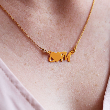 Love - Colier personalizat cu initiale si inimioara din argint placat cu aur galben 24K [1]