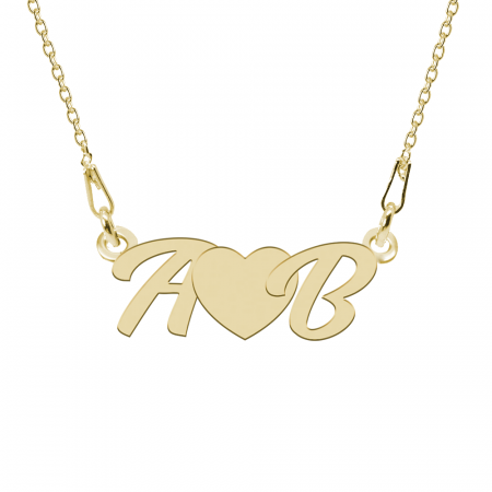 Bijuterii placate cu aur - Love - Colier personalizat cu initiale si inimioara din argint placat cu aur galben 24K