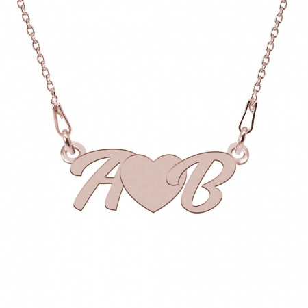 Bijuterii placate cu aur - Love - Colier personalizat cu initiale si inimioara din argint placat cu aur roz